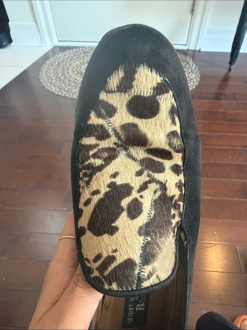 Stuart Weitzman Black Suede Loafers with Leopard Haircalf Vamp - Picture 5 of 6